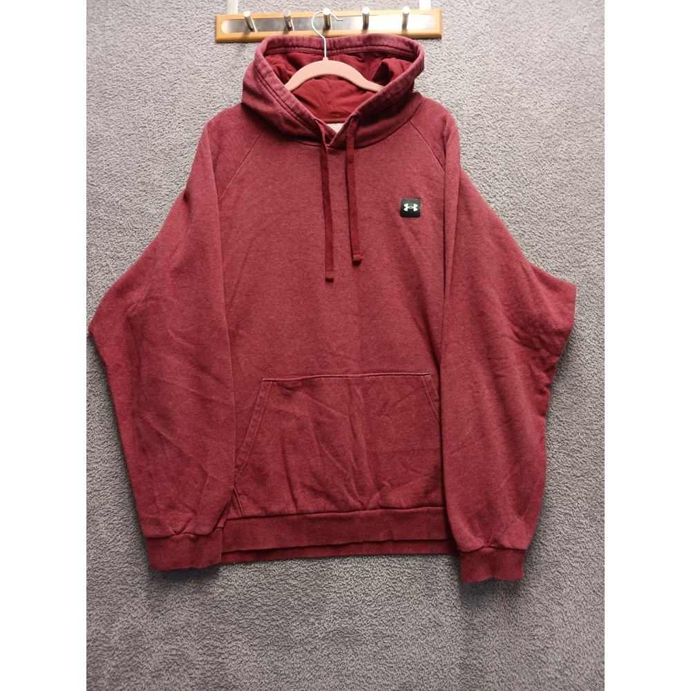 Under Armour Men's XXL Hoodie Burgundy / Maroon Pullover Sweatshirt Kangaroo Poc
